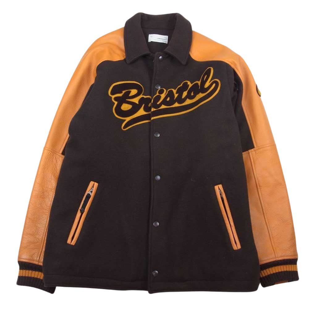F.C.R.B. エフシーアールビー L116783 × NIKE ナイキ STADIUM JACKET ウール 切り替え 袖レザー スタジアム ジャケット スタジャン オレンジ ブラウン系 L【中古】