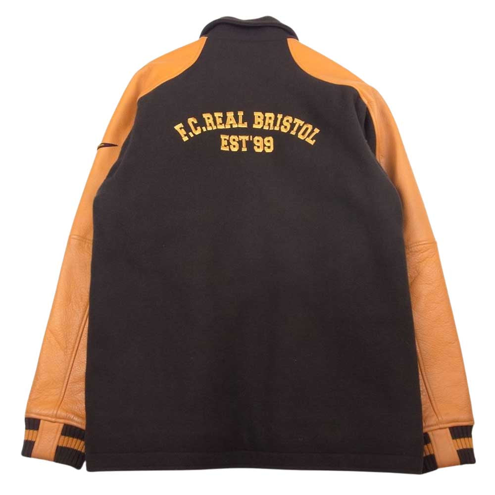 F.C.R.B. エフシーアールビー L116783 × NIKE ナイキ STADIUM JACKET ウール 切り替え 袖レザー スタジアム ジャケット スタジャン オレンジ ブラウン系 L【中古】