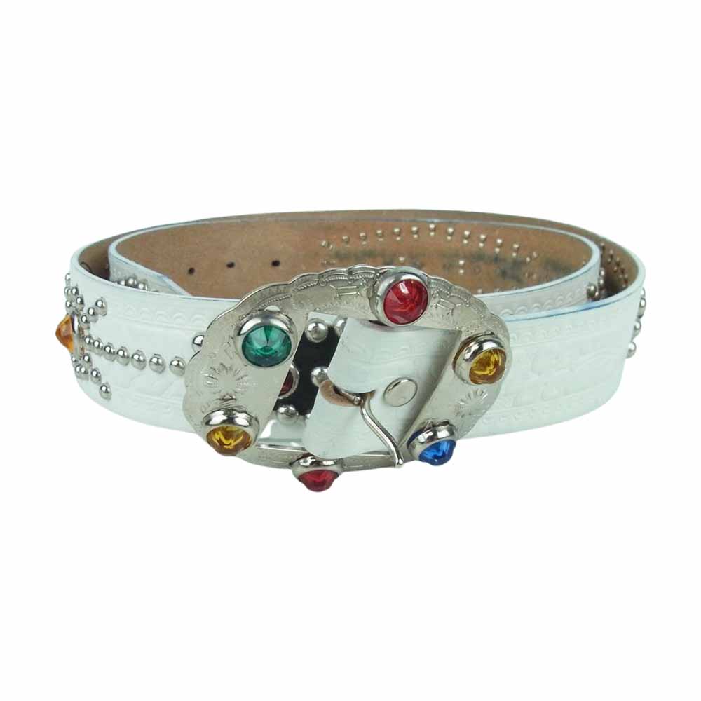 ダッパーズ ACE WESTERN BELTS Studs Belt 34 COWHIDE スタッズ ベルト ホワイト系【中古】