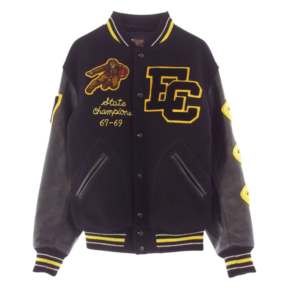 The REAL McCOY'S ザリアルマッコイズ JOE McCOY VARSITY JACKET EVERETT CHIEFS ジョーマッコイ レター スタジャン  アワード ジャケット ブラック系 イエロー系 38【中古】