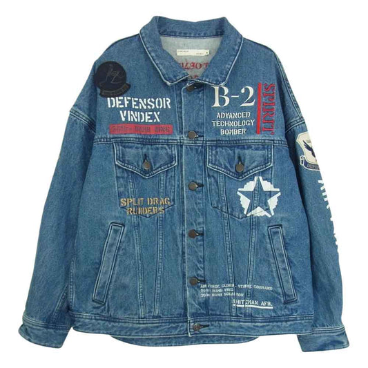 AVIREX アヴィレックス 6202042 TYPE BLUE B-2 IMPACT DENIM JACKET タイプブルー インパクト デニム ペイント ワッペン ジャケット インディゴブルー系 F【中古】