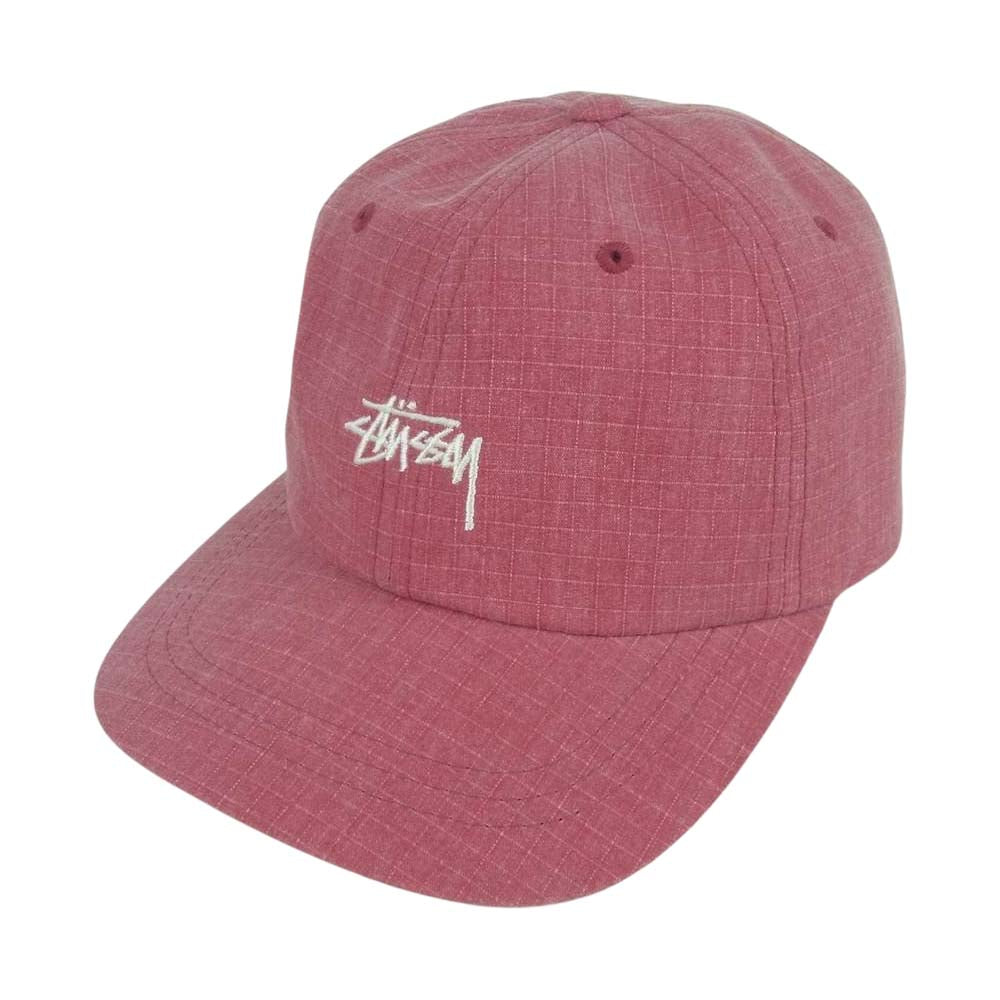 STUSSY ステューシー ロゴ刺繍 リップストップ ロープロ キャップ 帽子 バングラディッシュ製 ピンク系【中古】