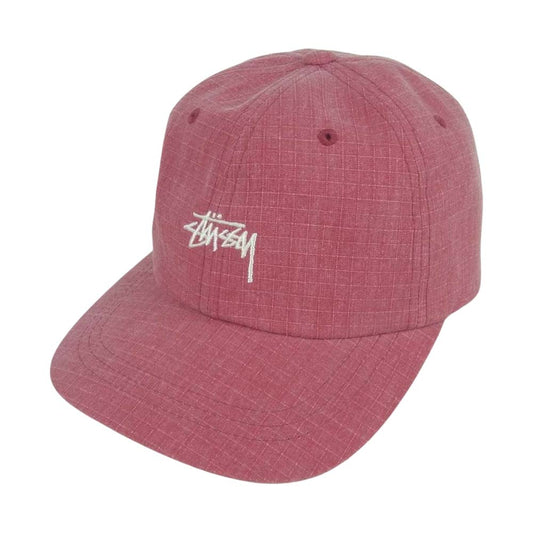 STUSSY ステューシー ロゴ刺繍 リップストップ ロープロ キャップ 帽子 バングラディッシュ製 ピンク系【中古】