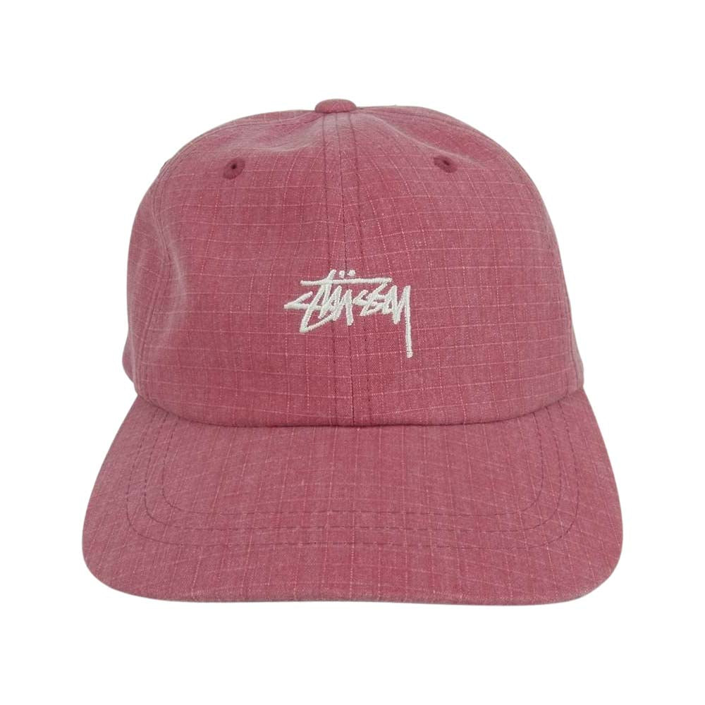 STUSSY ステューシー ロゴ刺繍 リップストップ ロープロ キャップ 帽子 バングラディッシュ製 ピンク系【中古】