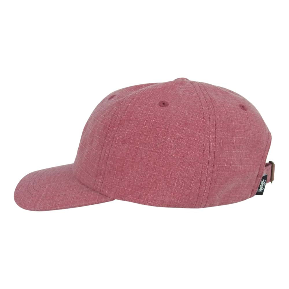 STUSSY ステューシー ロゴ刺繍 リップストップ ロープロ キャップ 帽子 バングラディッシュ製 ピンク系【中古】
