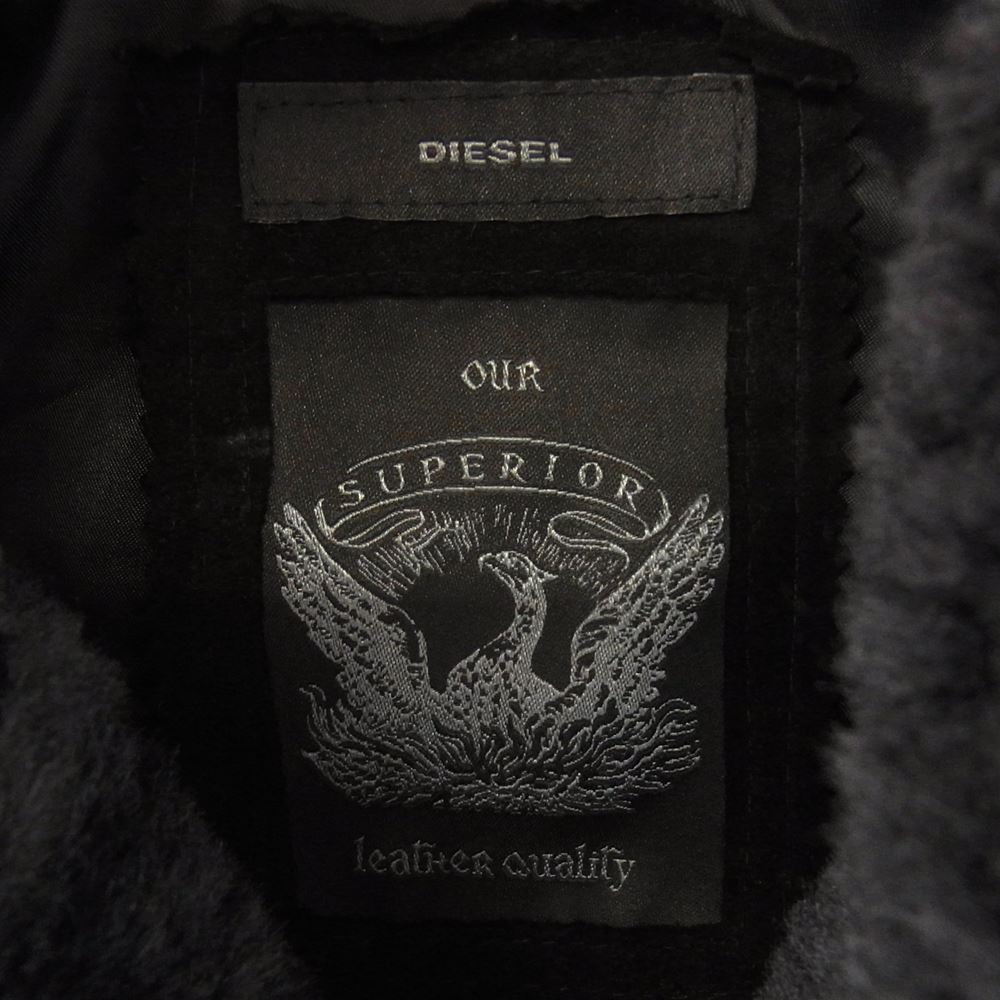 DIESEL ディーゼル OUR SUPERIOR ゴートスエードレザー 襟ムートン ライダース ジャケット  ブラック系 S【中古】