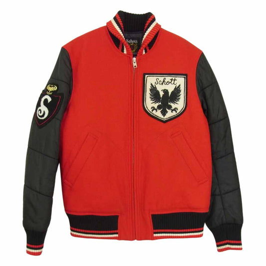 schott ショット スタジアム ジャケット スタジャン エンブレム 中綿 スタジャン レッド系 S【中古】
