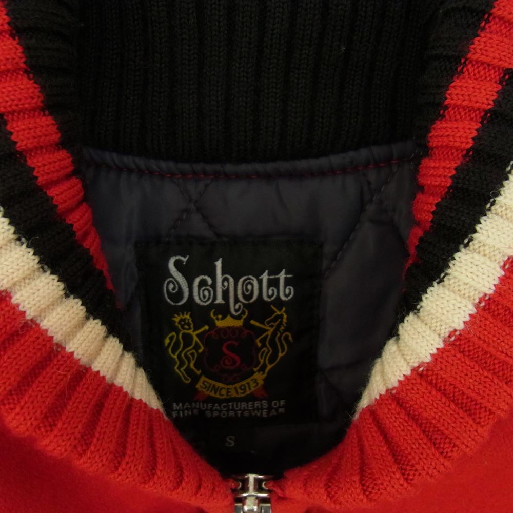 schott ショット スタジアム ジャケット スタジャン エンブレム 中綿 スタジャン レッド系 S【中古】