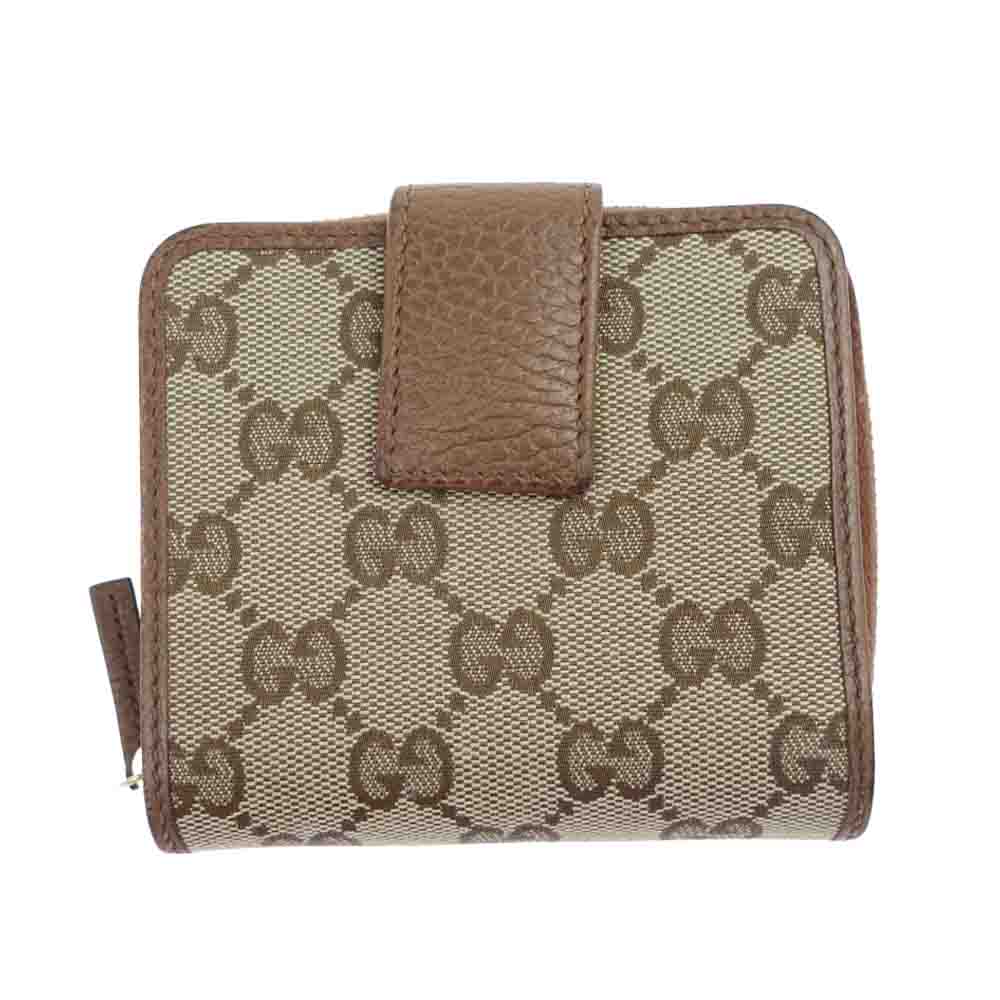 GUCCI グッチ 346056 KY9LG  アウトレット品 GG キャンバス レザー 二つ折り ラウンドジップ ウォレット ライトブラウン系【中古】