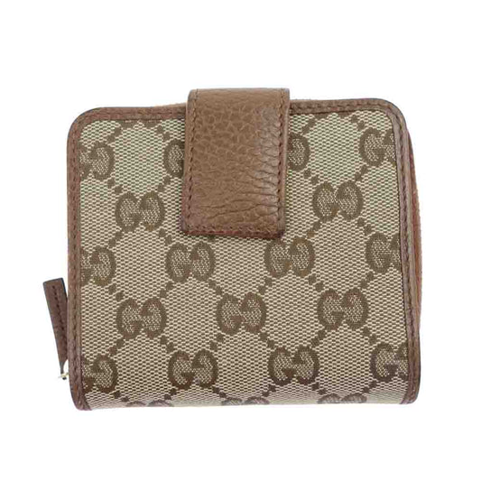 GUCCI グッチ 346056 KY9LG  アウトレット品 GG キャンバス レザー 二つ折り ラウンドジップ ウォレット ライトブラウン系【中古】