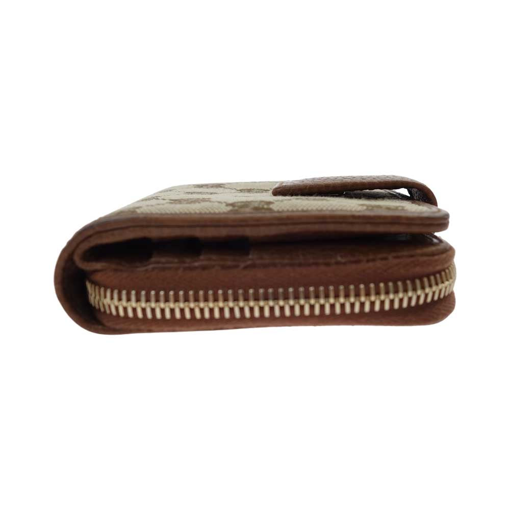 GUCCI グッチ 346056 KY9LG  アウトレット品 GG キャンバス レザー 二つ折り ラウンドジップ ウォレット ライトブラウン系【中古】