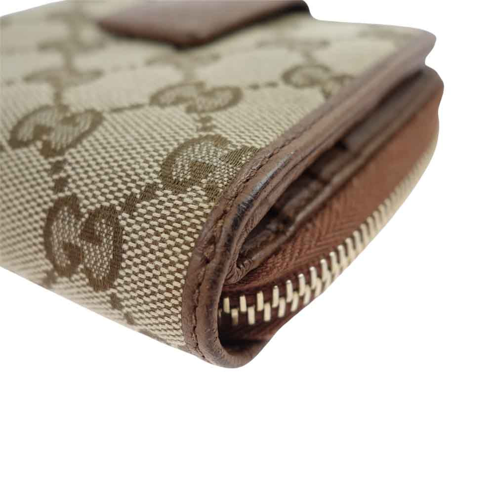 GUCCI グッチ 346056 KY9LG  アウトレット品 GG キャンバス レザー 二つ折り ラウンドジップ ウォレット ライトブラウン系【中古】
