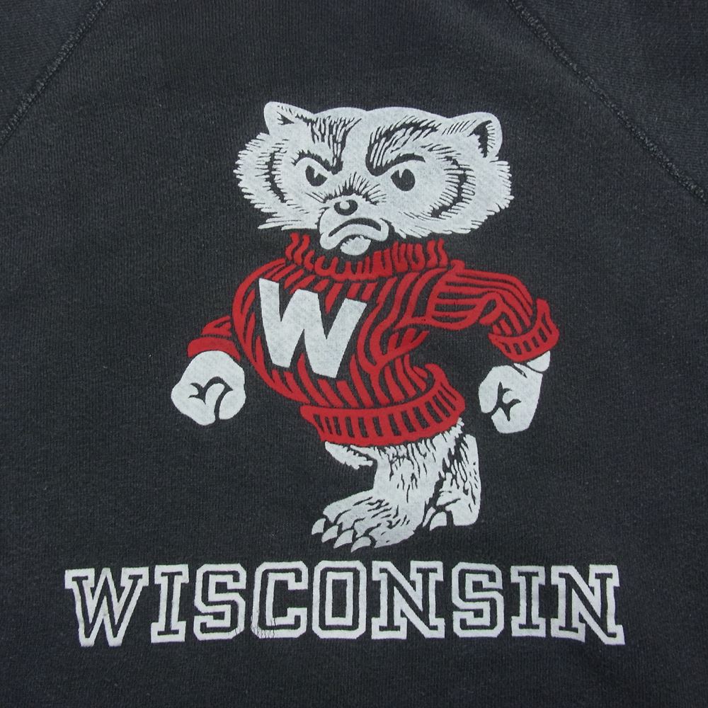 ヴィンテージ 60s 半袖 ラグラン WISCONSIN キャラクター プリント スウェット トレーナー グレー系【中古】