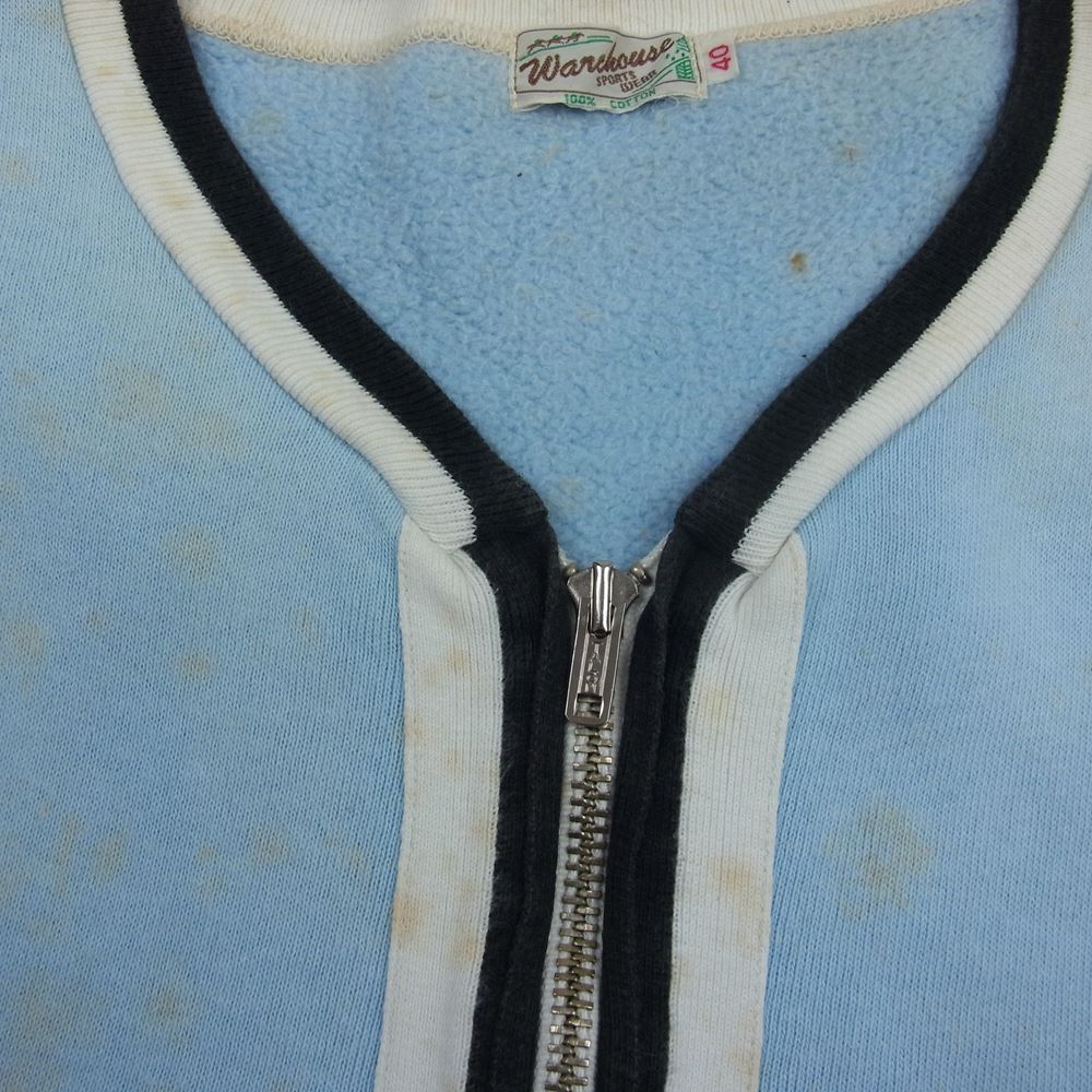 WAREHOUSE ウエアハウス SPORTS WEAR 馬タグ 棒タロン ジップ スウェット カーディガン ライトブルー系 40【中古】