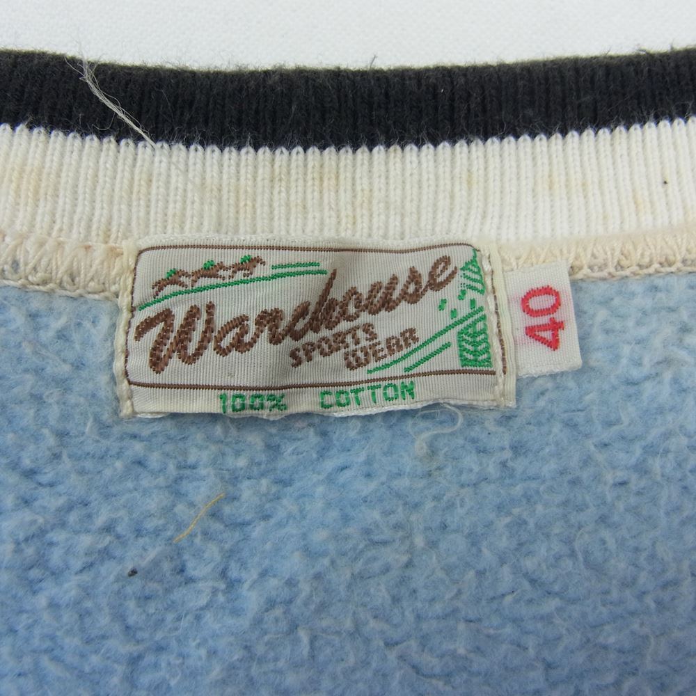 WAREHOUSE ウエアハウス SPORTS WEAR 馬タグ 棒タロン ジップ スウェット カーディガン ライトブルー系 40【中古】