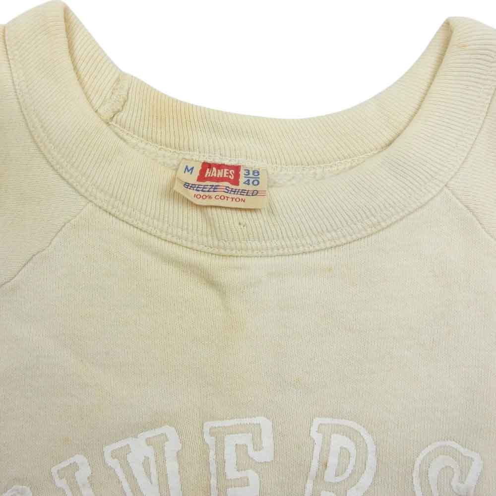 ヘインズ 50S~60s BREEZE SHIELD タグ UNIVERSITY TOLEDO カレッジ ロゴ プリント ラグラン 半袖 スウェット トレーナー ベージュ系 M【中古】