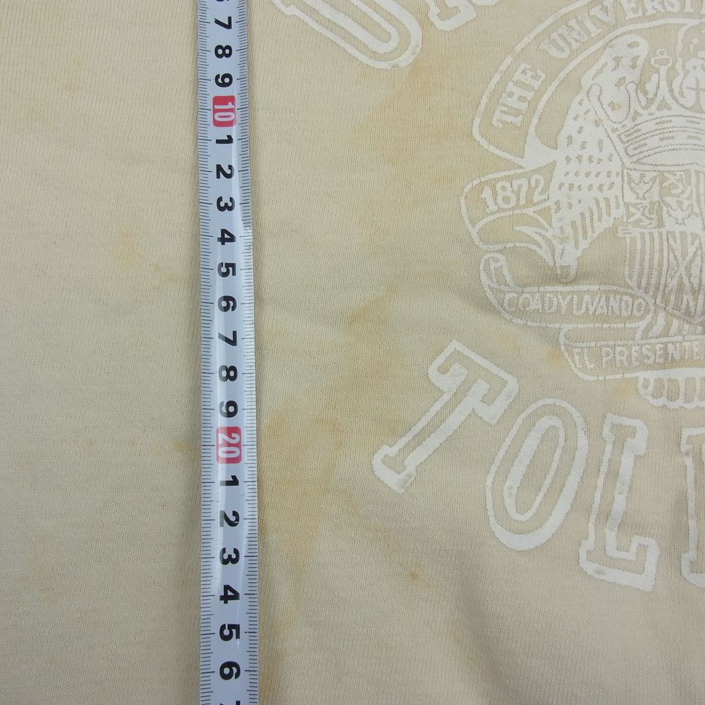 ヘインズ 50S~60s BREEZE SHIELD タグ UNIVERSITY TOLEDO カレッジ ロゴ プリント ラグラン 半袖 スウェット トレーナー ベージュ系 M【中古】