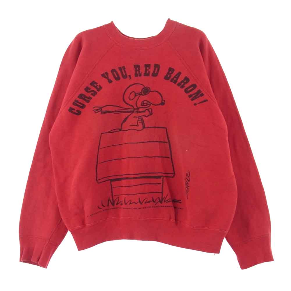 メイヨースプルース レジスターマーク有 PEANUTS SNOOPY ピーナッツ スヌーピー プリント ラグラン 二本針縫 スウェット トレーナー レッド レッド系 L【中古】