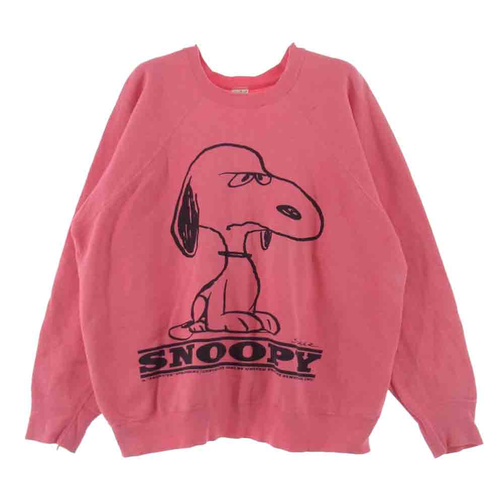 メイヨースプルース 60s レジスターマーク有 PEANUTS SNOOPY ピーナッツ スヌーピー 両面 プリント ラグラン 二本針縫 スウェット トレーナー ピンク系 XL【中古】