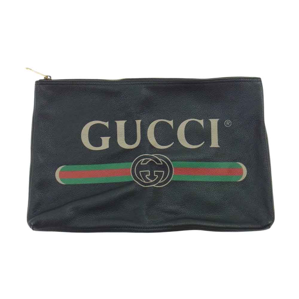 GUCCI グッチ 500984 レザー ポートフォリオ ロゴ クラッチ セカンド バッグ ブラック系【中古】