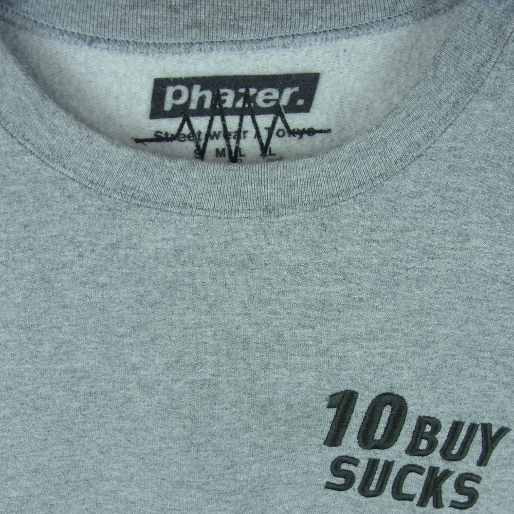 フェイザー トーキョー 10buy sucks crewneck スウェット ロゴ刺繍 クルーネック トレーナー グレー系 XL【中古】