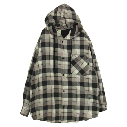 N.HOOLYWOOD エヌハリウッド 1212-SH51-042 フード付き オーバーサイズ チェック フランネル シャツ グレー系 42【中古】