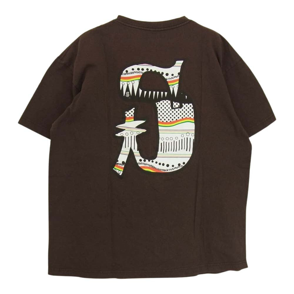 STUSSY ステューシー デカロゴ ラスタ Tシャツ ブラウン系 L【中古】