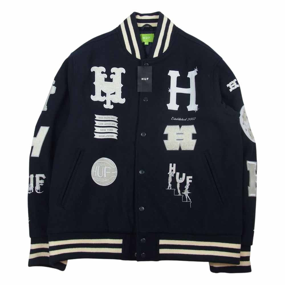 HUF ハフ HUF 20 YEAR CLASSIC H VARSITY JACKET スタジャン スタジアム ジャンパー ネイビー系 L【新古品】【未使用】【中古】