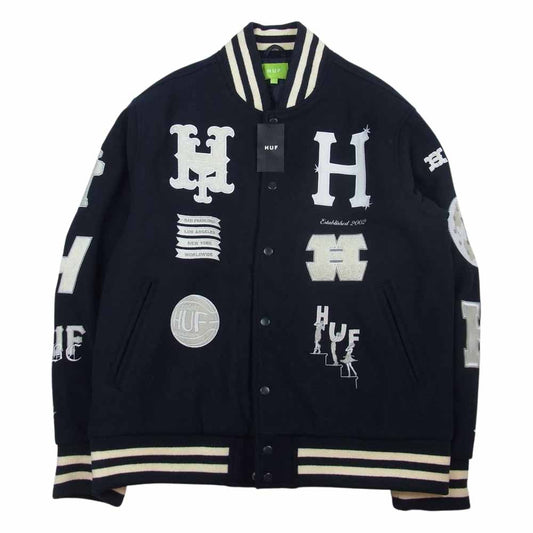 HUF ハフ HUF 20 YEAR CLASSIC H VARSITY JACKET スタジャン スタジアム ジャンパー ネイビー系 L【新古品】【未使用】【中古】