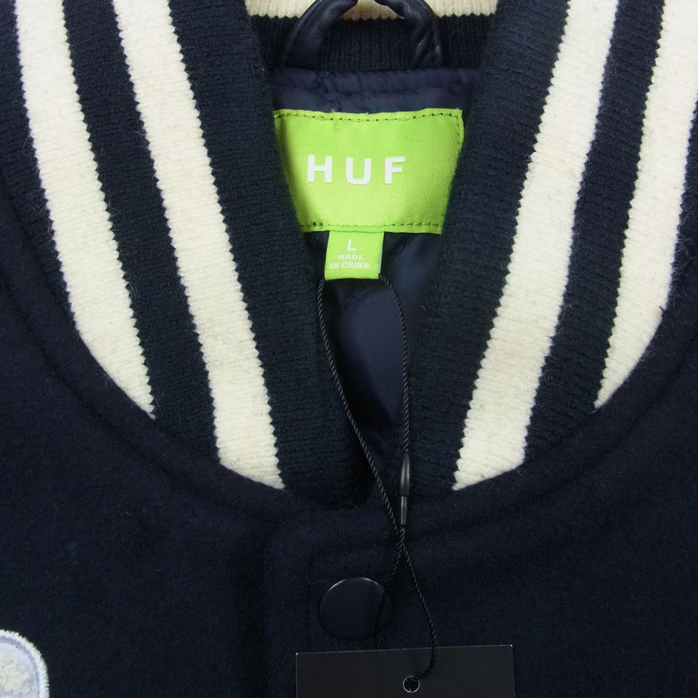 HUF ハフ HUF 20 YEAR CLASSIC H VARSITY JACKET スタジャン スタジアム ジャンパー ネイビー系 L【新古品】【未使用】【中古】