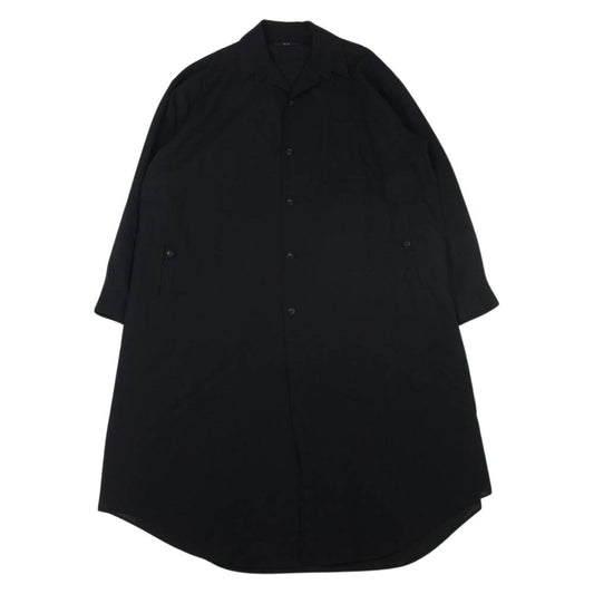 Y's Yohji Yamamoto ワイズ ヨウジヤマモト YD-B15-100 変形オープンカラー ウール×ポリエステル ポケット付き ロング シャツ ブラック系【中古】