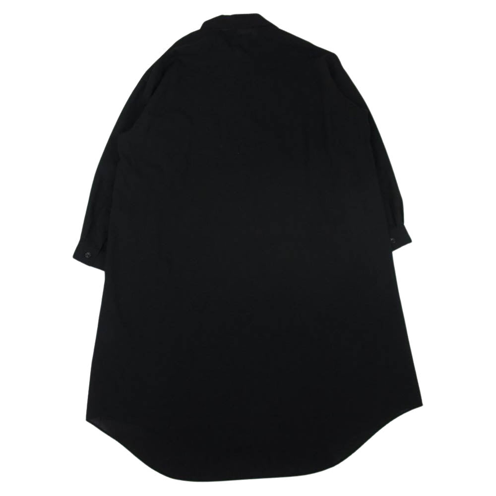 Y's Yohji Yamamoto ワイズ ヨウジヤマモト YD-B15-100 変形オープンカラー ウール×ポリエステル ポケット付き ロング シャツ ブラック系【中古】