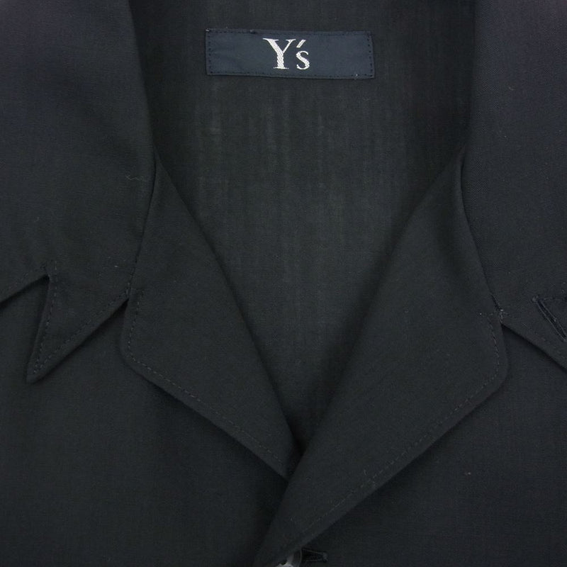 Y's Yohji Yamamoto ワイズ ヨウジヤマモト YD-B15-100 変形オープンカラー ウール×ポリエステル ポケット付き ロング シャツ ブラック系【中古】