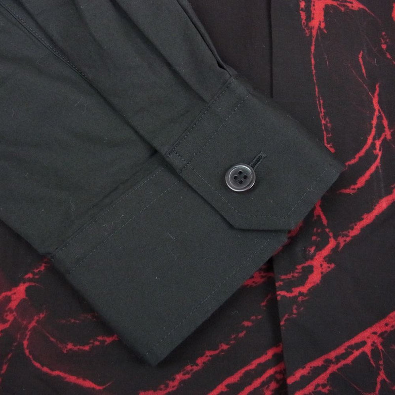 Yohji Yamamoto ヨウジヤマモト BLACK SCANDAL 19SS HH-B84-811 Back Opening Print Shirt ブラックスキャンダル 薔薇プリント バックオープン レーヨン ロング シャツ ブラック系 3【中古】