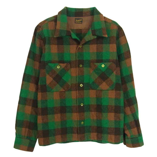 TENDERLOIN テンダーロイン T-WOOL SHT P ブロックチェック ウール シャツ グリーン系 XS【中古】