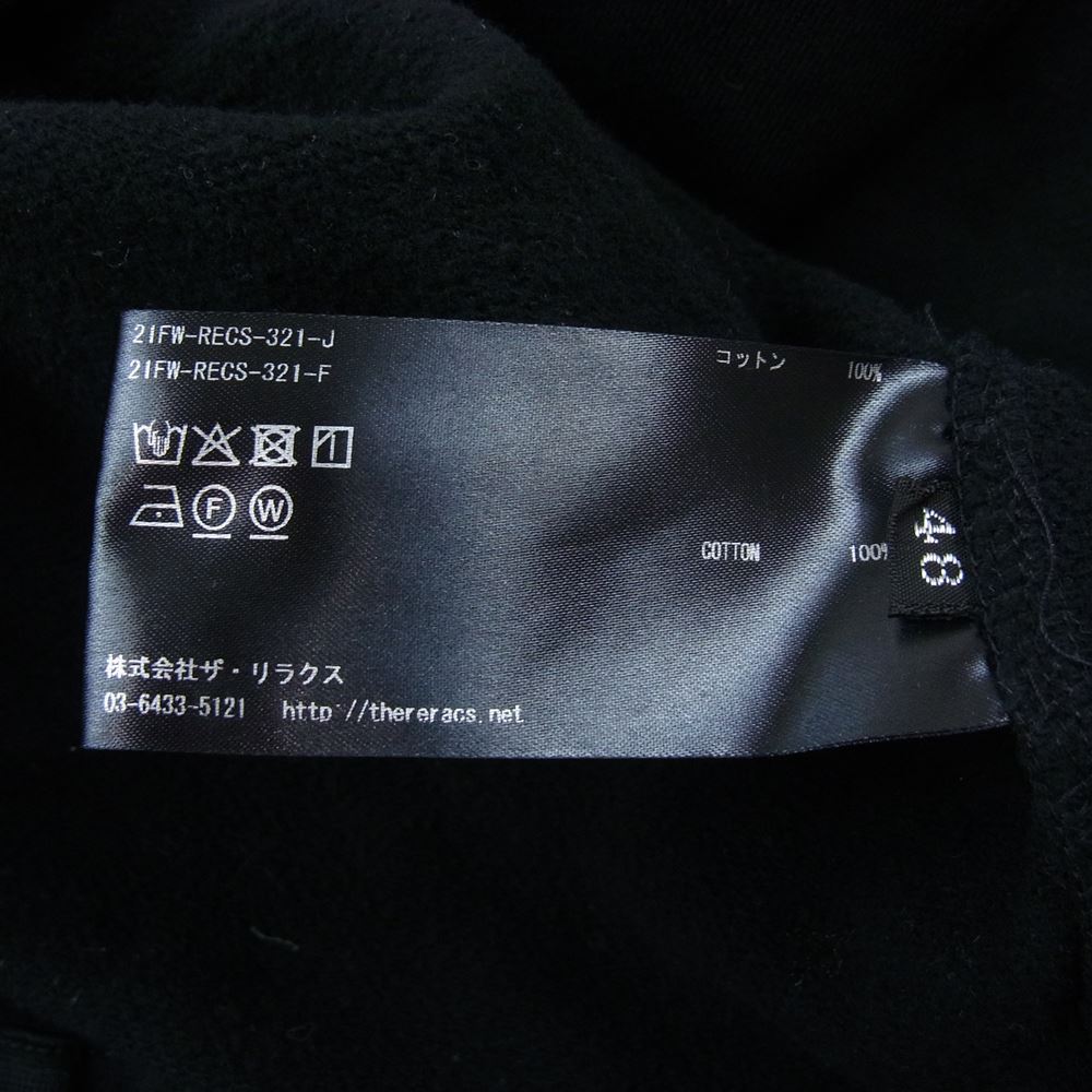 THE RERACS ザリラクス 21AW RECS-321-J STRUCTURE URAKE CREWNECK PULLOVER 裏毛 クルーネック スウェット シャツ ブラック系 48【中古】