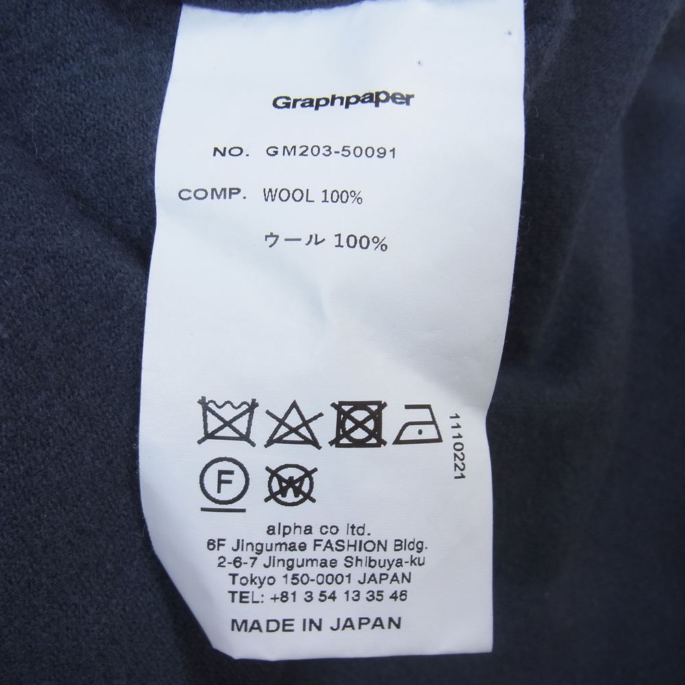 GRAPHPAPER グラフペーパー 20AW GM-203-50091 WOOL FLANNEL BAND COLLAR SHIRT ウール フランネル バンドカラー シャツ チャコール系 2【中古】