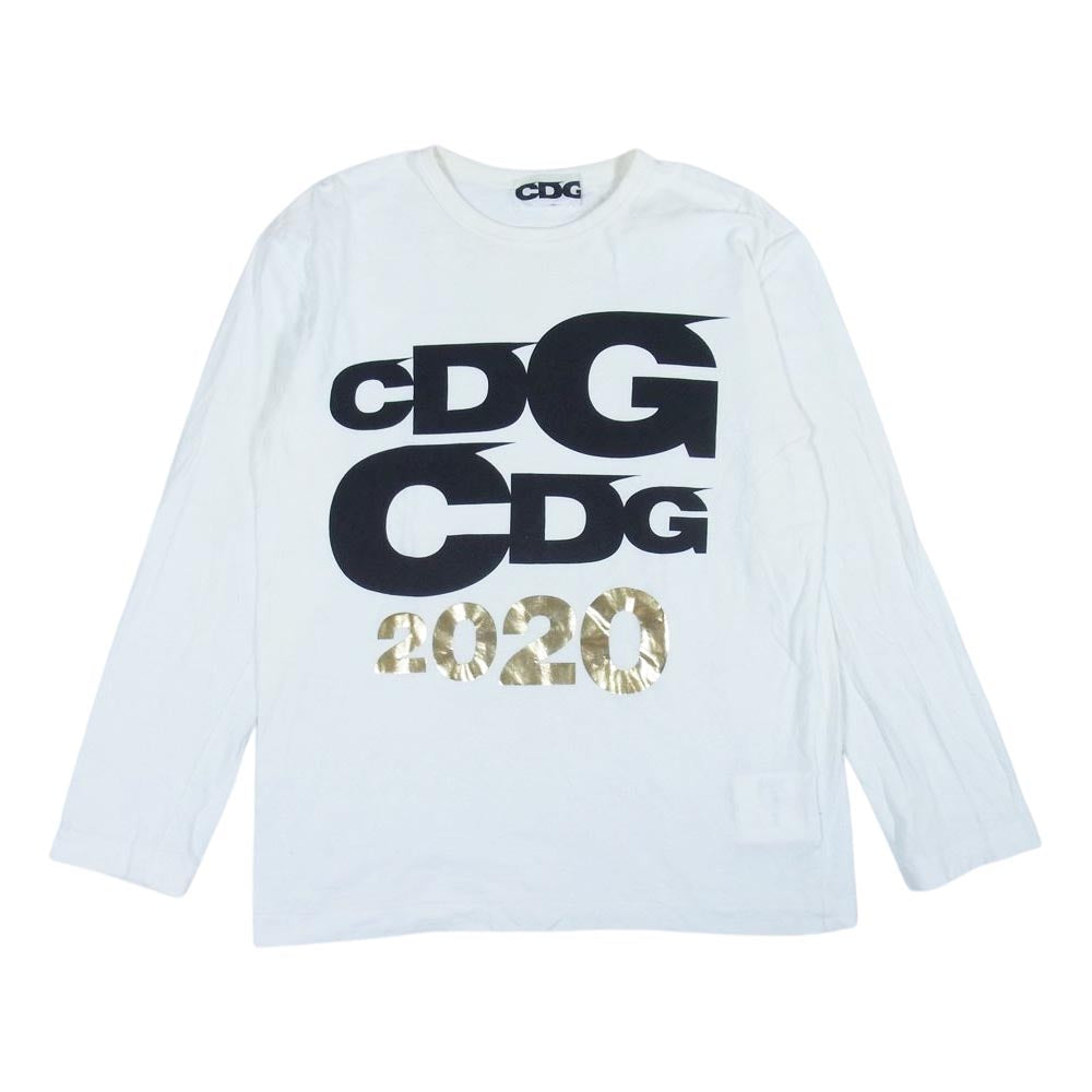 COMME des GARCONS コムデギャルソン PQ-B004 CDG シーディージー SZ-T037 2020 ロゴ プリント Ｔシャツ 長袖 ホワイト系 XL【中古】
