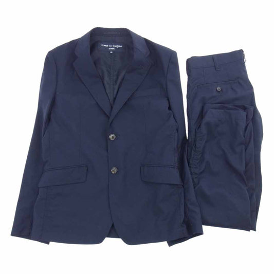 COMME des GARCONS HOMME コムデギャルソンオム AD2015 HQ-J003 HQ-P001 パッカリング ウール セットアップ テーラードジャケット パンツ ネイビー系 XS【美品】【中古】