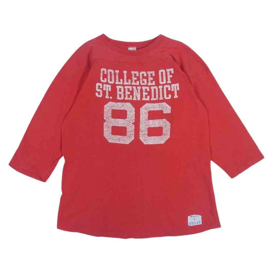 Champion チャンピオン 80s トリコタグ 前期 COLLEGE OF ST. BENEDICT 86 プリント 七分丈 フットボール シャツ レッド系 L【中古】