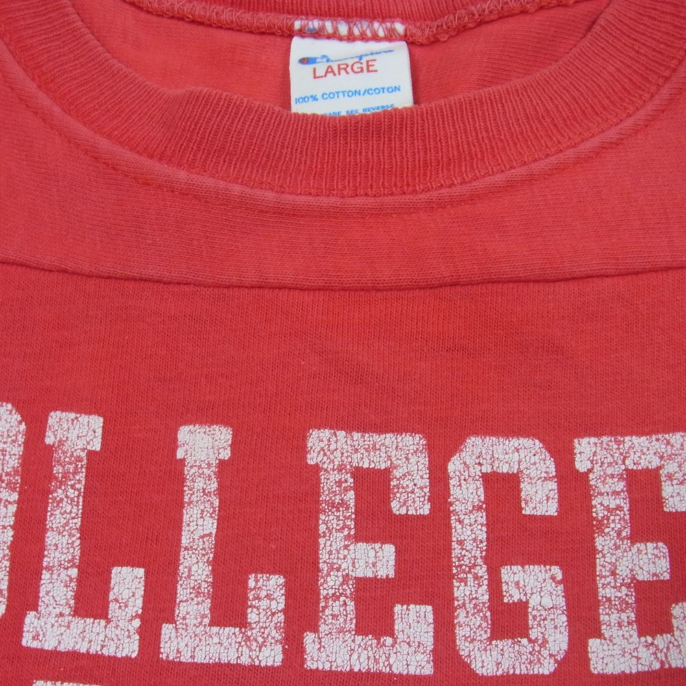 Champion チャンピオン 80s トリコタグ 前期 COLLEGE OF ST. BENEDICT 86 プリント 七分丈 フットボール シャツ レッド系 L【中古】