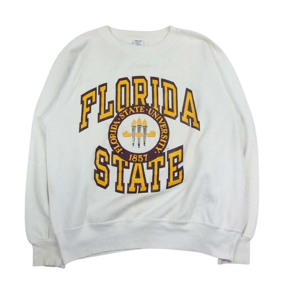 Champion チャンピオン 80s トリコタグ 後期 FLORIDA STATE カレッジ ロゴ プリント スウェット トレーナー ホワイト系 L【中古】