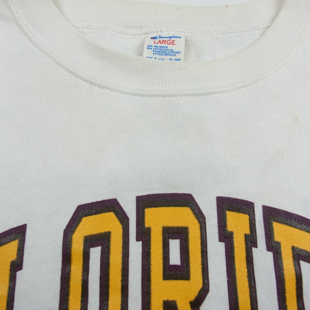 Champion チャンピオン 80s トリコタグ 後期 FLORIDA STATE カレッジ ロゴ プリント スウェット トレーナー ホワイト系 L【中古】