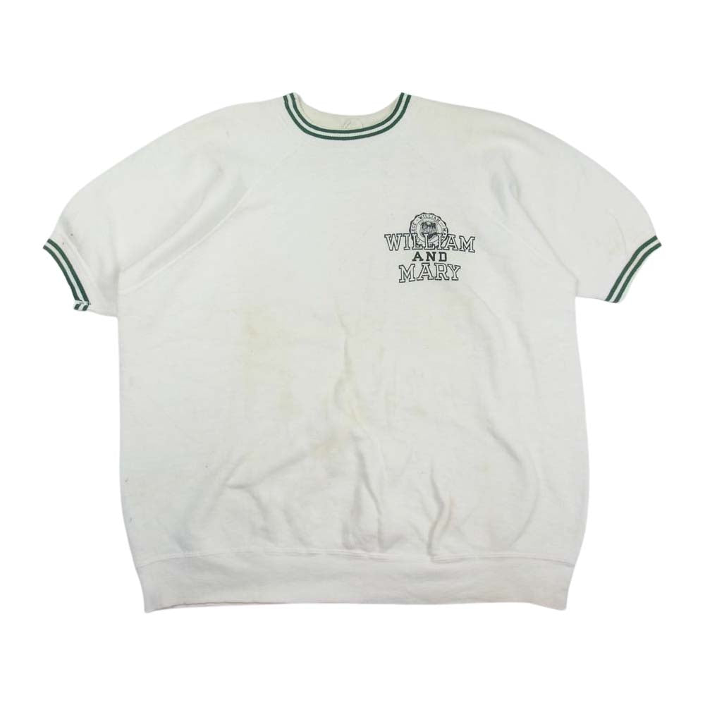 Champion チャンピオン 60s C中ランタグ リブボーダー WILLIAM AND MARY カレッジ プリント 半袖 スウェット ホワイト系 L【中古】