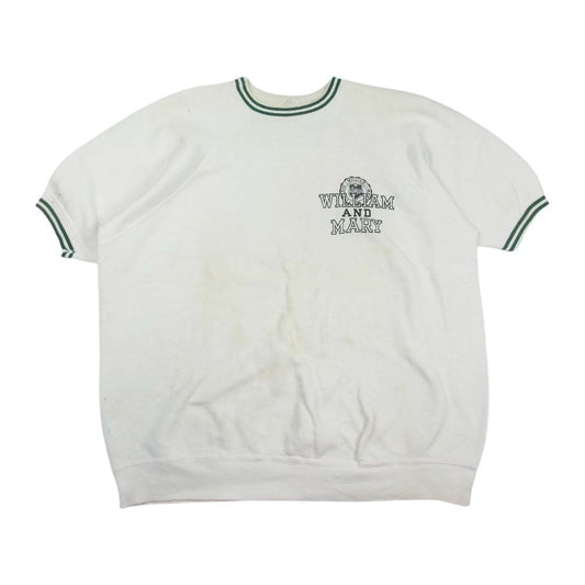 Champion チャンピオン 60s C中ランタグ リブボーダー WILLIAM AND MARY カレッジ プリント 半袖 スウェット ホワイト系 L【中古】