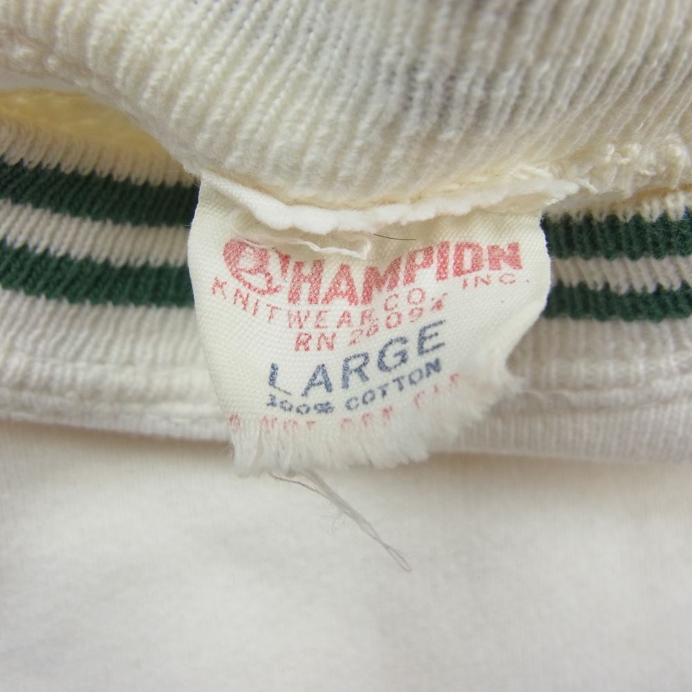 Champion チャンピオン 60s C中ランタグ リブボーダー WILLIAM AND MARY カレッジ プリント 半袖 スウェット ホワイト系 L【中古】