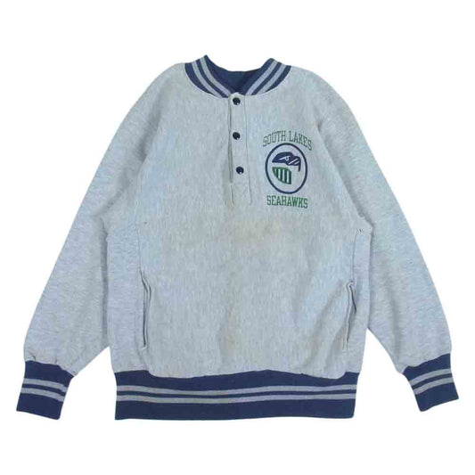 Champion チャンピオン 90s ハーフスナップ リブ ポケット SEAHAWKS ロゴ プリント スウェット トレーナー グレー系 L【中古】