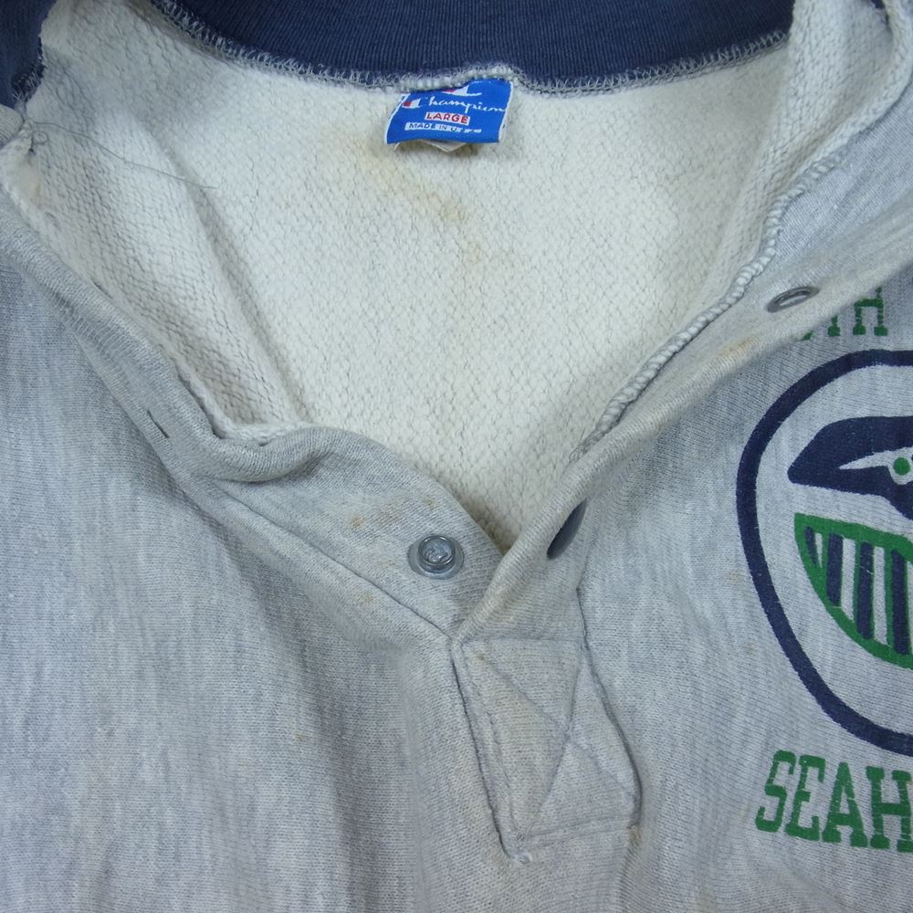 Champion チャンピオン 90s ハーフスナップ リブ ポケット SEAHAWKS ロゴ プリント スウェット トレーナー グレー系 L【中古】