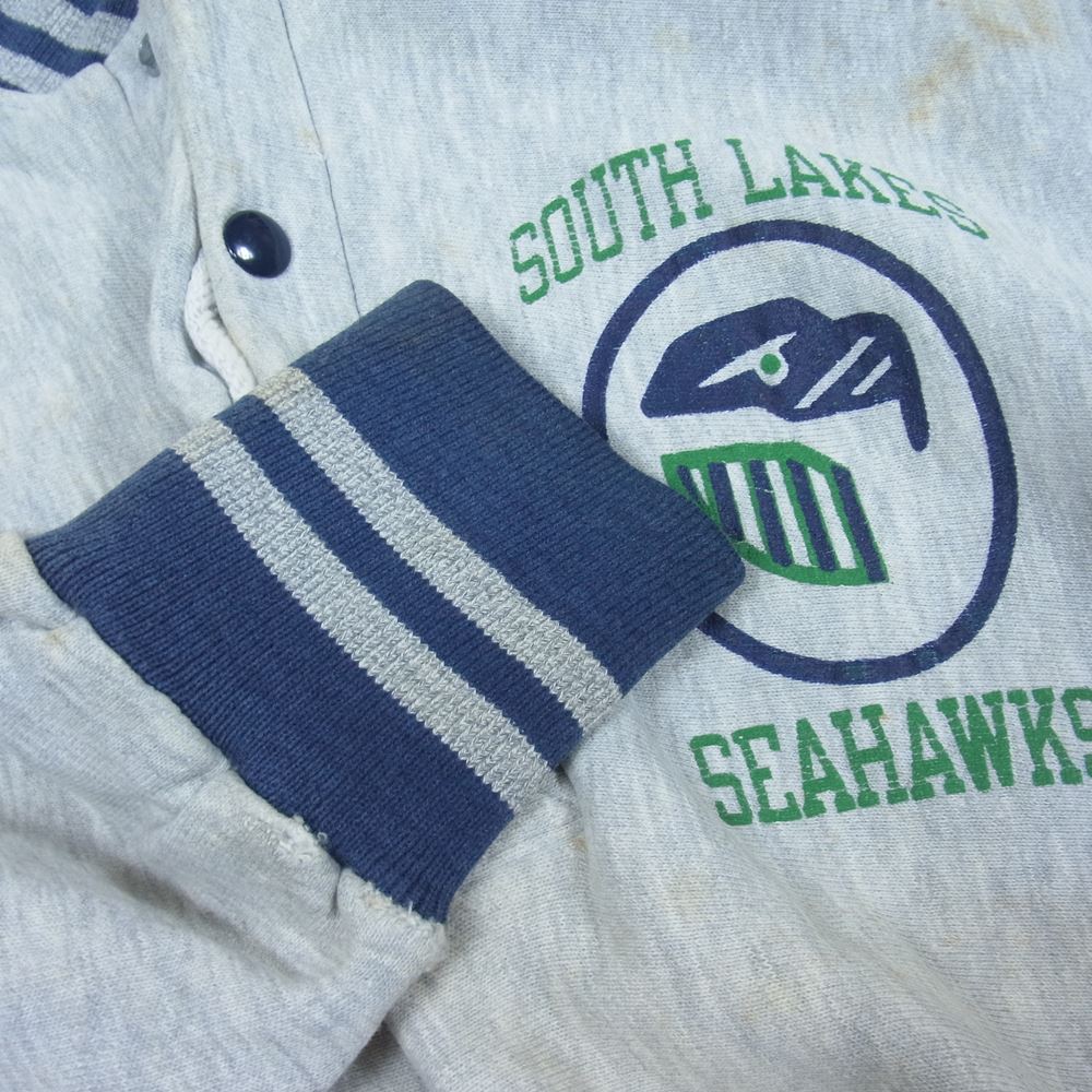 Champion チャンピオン 90s ハーフスナップ リブ ポケット SEAHAWKS ロゴ プリント スウェット トレーナー グレー系 L【中古】