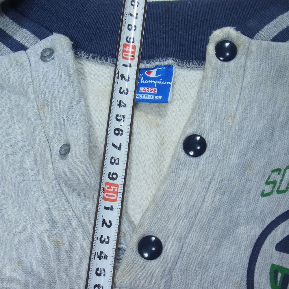 Champion チャンピオン 90s ハーフスナップ リブ ポケット SEAHAWKS ロゴ プリント スウェット トレーナー グレー系 L【中古】
